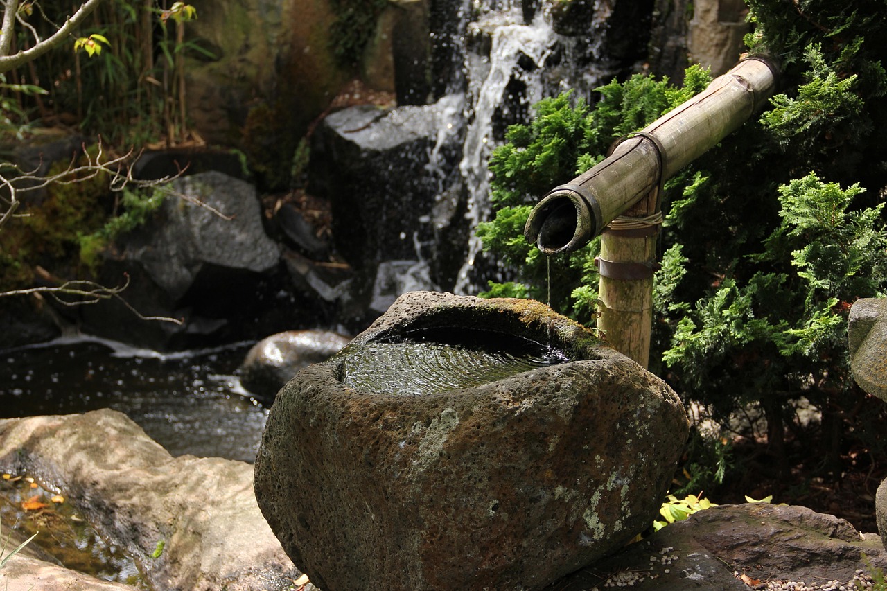 Japanese garden, water feature, timelessness — Download the Atomic Wallet App for Seamless Crypto Management